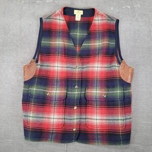 Limited America Vintage Snap Womens Vest Plaid Wool Leather Accent Size M Medium